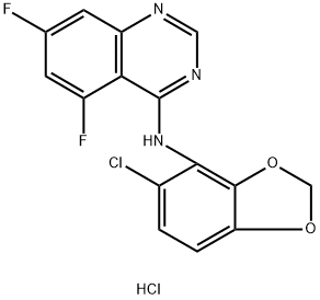 N-(5-chlorobenzo[d][1,3]dioxol-4-yl)-5,7-difluoroquinazolin-4-amine hydrochloride 化学構造式