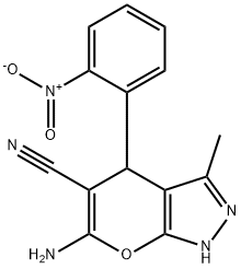 6-amino-3-methyl-4-(2-nitrophenyl)-1,4-dihydropyrano[2,3-c]pyrazole-5-carbonitrile 结构式
