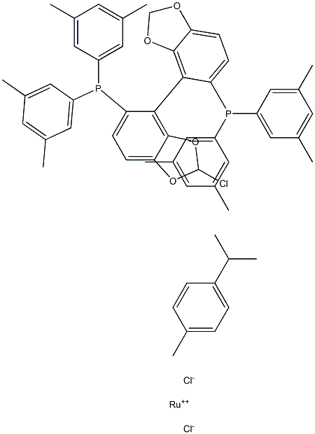 Chloro{(S)-(-)-5,5'-bis[di(3,5-xylyl)phosphino]-4,4'-bi-1,3-benzodioxole}(p-cymene)ruthenium(II)chloride 化学構造式