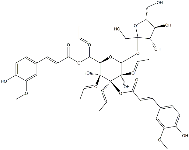 (3,6-di-O-feruloyl)fructofuranosyl-(2,3,4,6-tetra-O-acetyl)glucopyranoside,,结构式