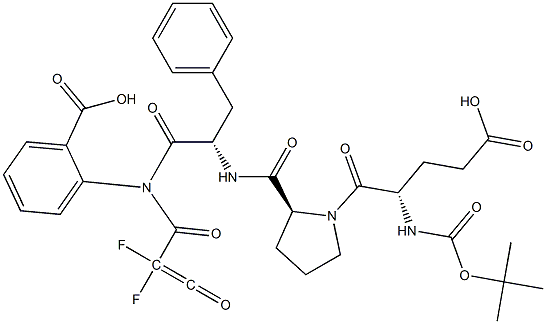 tert-butoxycarbonyl-glutamyl-prolyl-phenylalanyl (((2-carboxyphenyl)amino)carbonyl)difluoromethylene ketone 化学構造式
