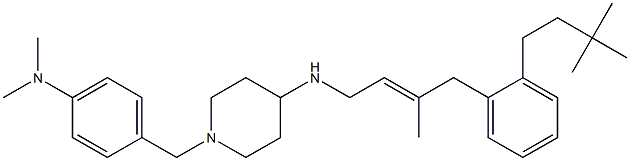 (1-(4-dimethylaminobenzyl)piperidin-4-yl)-4((3,3-dimethylbutyl)phenyl)-(3-methylbut-2-enyl)amine Struktur