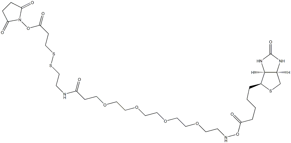 1-Biotinamino-15-oxo-3,6,9,12-tetraoxa-19,20-dithia-16-azatricosan-23-oic acid succinimidyl ester,,结构式