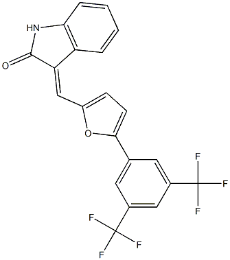3-({5-[3,5-di(trifluoromethyl)phenyl]-2-furyl}methylidene)indolin-2-one 化学構造式