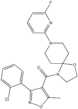 [3-(2-chlorophenyl)-5-methyl-4-isoxazolyl][8-(6-fluoro-2-pyridinyl)-1-oxa-4,8-diazaspiro[4.5]dec-4-yl]methanone,,结构式