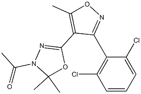 1-{5-[3-(2,6-dichlorophenyl)-5-methylisoxazol-4-yl]-2,2-dimethyl-2,3-dihydro-1,3,4-oxadiazol-3-yl}ethan-1-one Struktur