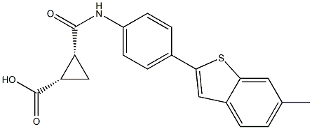 (1S,2R)-2-{[4-(6-methyl-1-benzothiophen-2-yl)anilino]carbonyl}cyclopropanecarboxylic acid 化学構造式