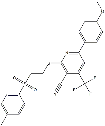 6-(4-methoxyphenyl)-2-({2-[(4-methylphenyl)sulfonyl]ethyl}sulfanyl)-4-(trifluoromethyl)nicotinonitrile Structure