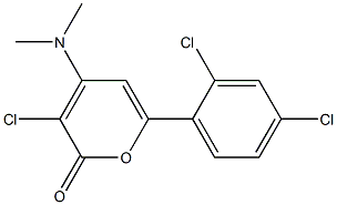 3-chloro-6-(2,4-dichlorophenyl)-4-(dimethylamino)-2H-pyran-2-one Struktur