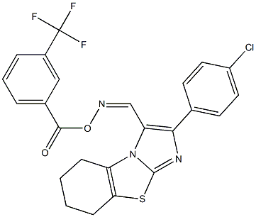 2-(4-chlorophenyl)-3-[({[3-(trifluoromethyl)benzoyl]oxy}imino)methyl]-5,6,7,8-tetrahydroimidazo[2,1-b][1,3]benzothiazole Struktur