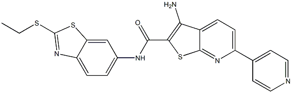 3-amino-N-[2-(ethylsulfanyl)-1,3-benzothiazol-6-yl]-6-(4-pyridinyl)thieno[2,3-b]pyridine-2-carboxamide 结构式