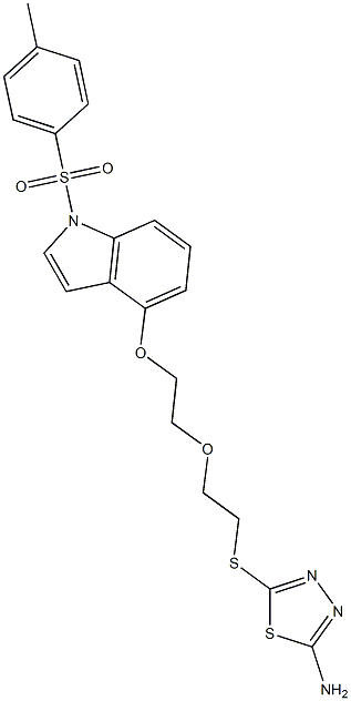 5-({2-[2-({1-[(4-methylphenyl)sulfonyl]-1H-indol-4-yl}oxy)ethoxy]ethyl}sulfanyl)-1,3,4-thiadiazol-2-amine Struktur