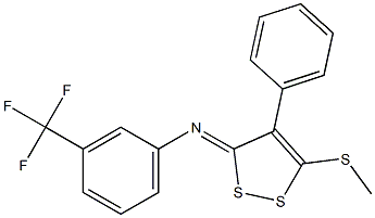 N1-[5-(methylthio)-4-phenyl-3H-1,2-dithiol-3-yliden]-3-(trifluoromethyl)aniline Struktur