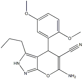 6-amino-4-(2,5-dimethoxyphenyl)-3-propyl-2,4-dihydropyrano[2,3-c]pyrazole-5-carbonitrile 结构式