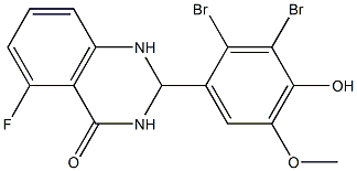 2-(2,3-dibromo-4-hydroxy-5-methoxyphenyl)-5-fluoro-1,2,3,4-tetrahydroquinazolin-4-one Struktur