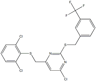4-chloro-6-{[(2,6-dichlorophenyl)sulfanyl]methyl}-2-{[3-(trifluoromethyl)benzyl]sulfanyl}pyrimidine Struktur