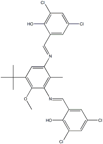 2-[({3-(tert-butyl)-5-[(3,5-dichloro-2-hydroxybenzylidene)amino]-2-methoxy-6-methylphenyl}imino)methyl]-4,6-dichlorophenol,,结构式