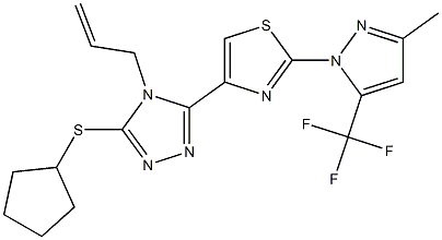 4-allyl-3-(cyclopentylsulfanyl)-5-{2-[3-methyl-5-(trifluoromethyl)-1H-pyrazol-1-yl]-1,3-thiazol-4-yl}-4H-1,2,4-triazole,,结构式