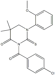 3-(4-chlorobenzoyl)-1-(2-methoxyphenyl)-5,5-dimethyl-2-thioxohexahydropyrimidin-4-one,,结构式
