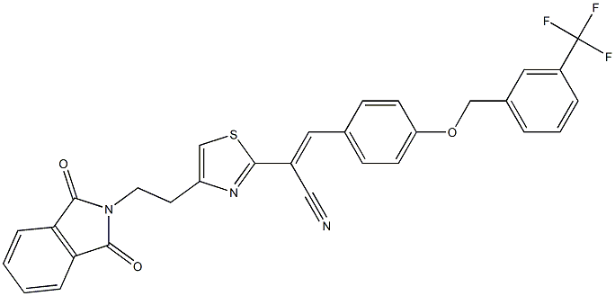 (E)-2-{4-[2-(1,3-dioxo-1,3-dihydro-2H-isoindol-2-yl)ethyl]-1,3-thiazol-2-yl}-3-(4-{[3-(trifluoromethyl)benzyl]oxy}phenyl)-2-propenenitrile 结构式