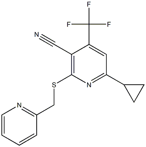 6-cyclopropyl-2-[(2-pyridinylmethyl)sulfanyl]-4-(trifluoromethyl)nicotinonitrile Struktur