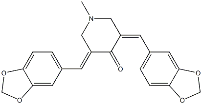 3,5-di(1,3-benzodioxol-5-ylmethylidene)-1-methylpiperidin-4-one 化学構造式