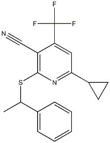 6-cyclopropyl-2-[(1-phenylethyl)sulfanyl]-4-(trifluoromethyl)nicotinonitrile Struktur