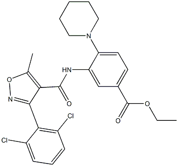 ethyl 3-({[3-(2,6-dichlorophenyl)-5-methylisoxazol-4-yl]carbonyl}amino)-4-piperidinobenzoate Structure