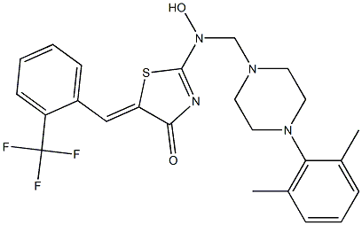 2-[{[4-(2,6-dimethylphenyl)piperazino]methyl}(hydroxy)amino]-5-{(Z)-[2-(trifluoromethyl)phenyl]methylidene}-1,3-thiazol-4-one,,结构式