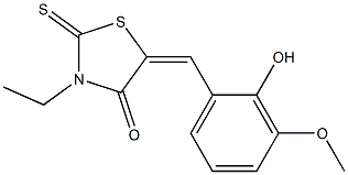 3-ethyl-5-[(E)-(2-hydroxy-3-methoxyphenyl)methylidene]-2-thioxo-1,3-thiazolan-4-one,,结构式