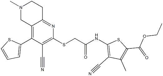ethyl 4-cyano-5-[(2-{[3-cyano-6-methyl-4-(2-thienyl)-5,6,7,8-tetrahydro[1,6]naphthyridin-2-yl]sulfanyl}acetyl)amino]-3-methyl-2-thiophenecarboxylate Structure