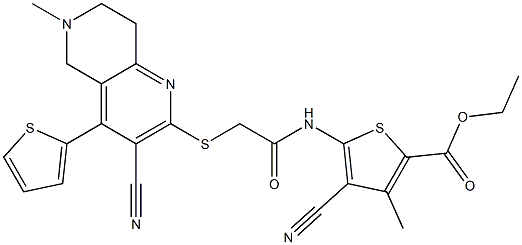 ethyl 4-cyano-5-[(2-{[3-cyano-6-methyl-4-(2-thienyl)-5,6,7,8-tetrahydro[1,6]naphthyridin-2-yl]sulfanyl}acetyl)amino]-3-methyl-2-thiophenecarboxylate 结构式