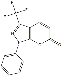 4-methyl-1-phenyl-3-(trifluoromethyl)-1,6-dihydropyrano[2,3-c]pyrazol-6-one 结构式