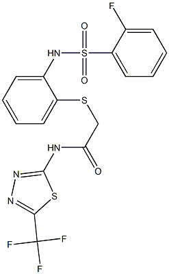 2-[(2-{[(2-fluorophenyl)sulfonyl]amino}phenyl)sulfanyl]-N-[5-(trifluoromethyl)-1,3,4-thiadiazol-2-yl]acetamide Structure