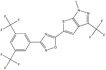 3-[3,5-di(trifluoromethyl)phenyl]-5-[1-methyl-3-(trifluoromethyl)-1H-thieno[2,3-c]pyrazol-5-yl]-1,2,4-oxadiazole 结构式