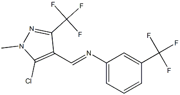 N-{(E)-[5-chloro-1-methyl-3-(trifluoromethyl)-1H-pyrazol-4-yl]methylidene}-3-(trifluoromethyl)aniline 化学構造式