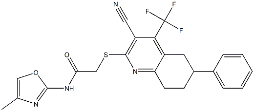 2-{[3-cyano-6-phenyl-4-(trifluoromethyl)-5,6,7,8-tetrahydro-2-quinolinyl]sulfanyl}-N-(4-methyl-1,3-oxazol-2-yl)acetamide,,结构式