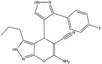 6-amino-4-[3-(4-fluorophenyl)-1H-pyrazol-4-yl]-3-propyl-2,4-dihydropyrano[2,3-c]pyrazole-5-carbonitrile Structure