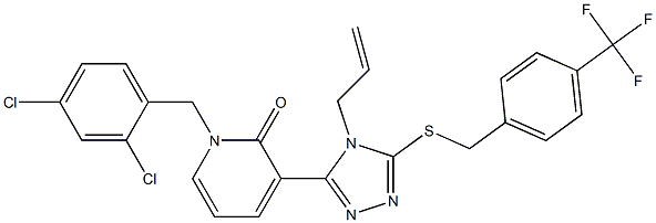 3-(4-allyl-5-{[4-(trifluoromethyl)benzyl]sulfanyl}-4H-1,2,4-triazol-3-yl)-1-(2,4-dichlorobenzyl)-2(1H)-pyridinone 化学構造式