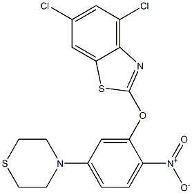 4,6-dichloro-2-[2-nitro-5-(1,4-thiazinan-4-yl)phenoxy]-1,3-benzothiazole|