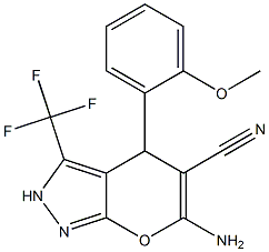 6-amino-4-(2-methoxyphenyl)-3-(trifluoromethyl)-2,4-dihydropyrano[2,3-c]pyrazole-5-carbonitrile 化学構造式