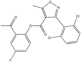 2-acetyl-4-fluorophenyl 3-(2,6-dichlorophenyl)-5-methylisoxazole-4-carboxylate 化学構造式