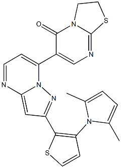 6-{2-[3-(2,5-dimethyl-1H-pyrrol-1-yl)-2-thienyl]pyrazolo[1,5-a]pyrimidin-7-yl}-2,3-dihydro-5H-[1,3]thiazolo[3,2-a]pyrimidin-5-one Struktur