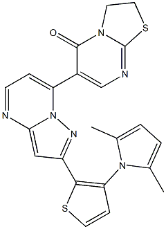 6-{2-[3-(2,5-dimethyl-1H-pyrrol-1-yl)-2-thienyl]pyrazolo[1,5-a]pyrimidin-7-yl}-2,3-dihydro-5H-[1,3]thiazolo[3,2-a]pyrimidin-5-one,,结构式