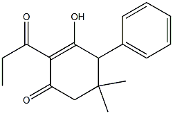 3-hydroxy-5,5-dimethyl-4-phenyl-2-propionyl-2-cyclohexen-1-one Struktur