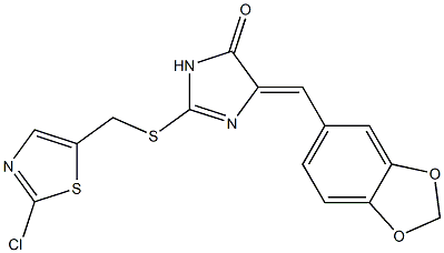 5-[(E)-1,3-benzodioxol-5-ylmethylidene]-2-{[(2-chloro-1,3-thiazol-5-yl)methyl]sulfanyl}-3,5-dihydro-4H-imidazol-4-one|