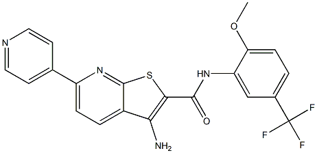 3-amino-N-[2-methoxy-5-(trifluoromethyl)phenyl]-6-(4-pyridinyl)thieno[2,3-b]pyridine-2-carboxamide 结构式
