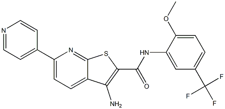 3-amino-N-[2-methoxy-5-(trifluoromethyl)phenyl]-6-(4-pyridinyl)thieno[2,3-b]pyridine-2-carboxamide 化学構造式