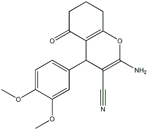 2-amino-4-(3,4-dimethoxyphenyl)-5-oxo-5,6,7,8-tetrahydro-4H-chromene-3-carbonitrile Struktur