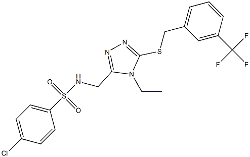 4-chloro-N-[(4-ethyl-5-{[3-(trifluoromethyl)benzyl]sulfanyl}-4H-1,2,4-triazol-3-yl)methyl]benzenesulfonamide Struktur